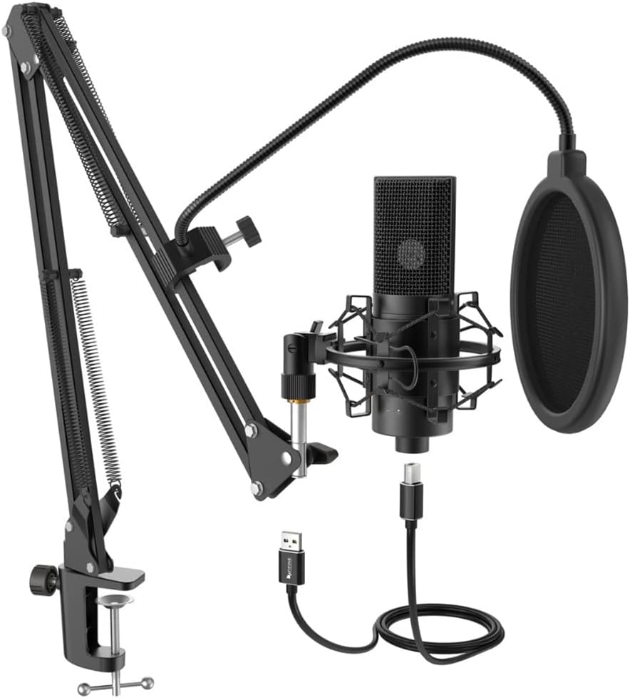 MSUDGH USB Condenser Microphone with Adjustable Desktop Arm